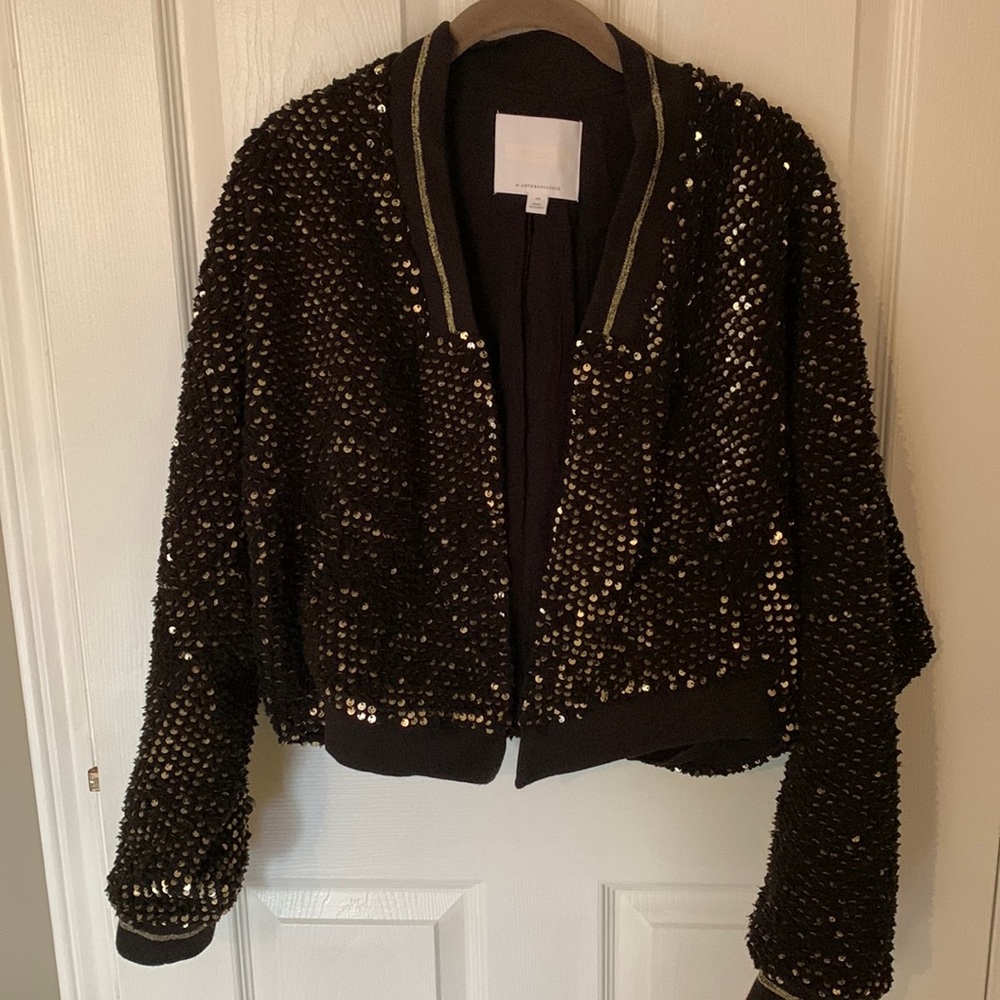Ett:Twa for Anthropologie Black with Gold Sequins Sweater